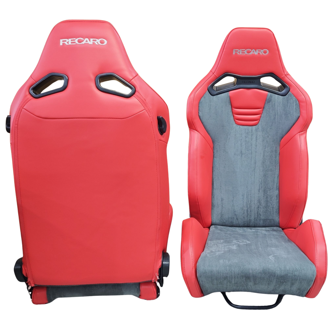 Neo Forged SR-S Style Reclining Sport Seat | Red Leather & Grey Ultrasuede