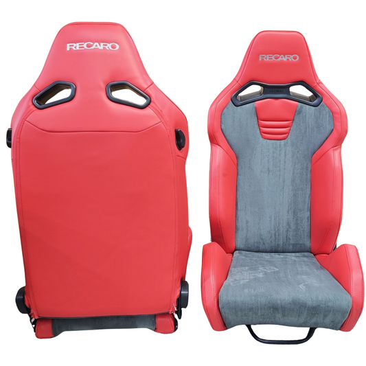 Neo Forged SR-S Style Reclining Sport Seat | Red Leather & Grey Ultrasuede