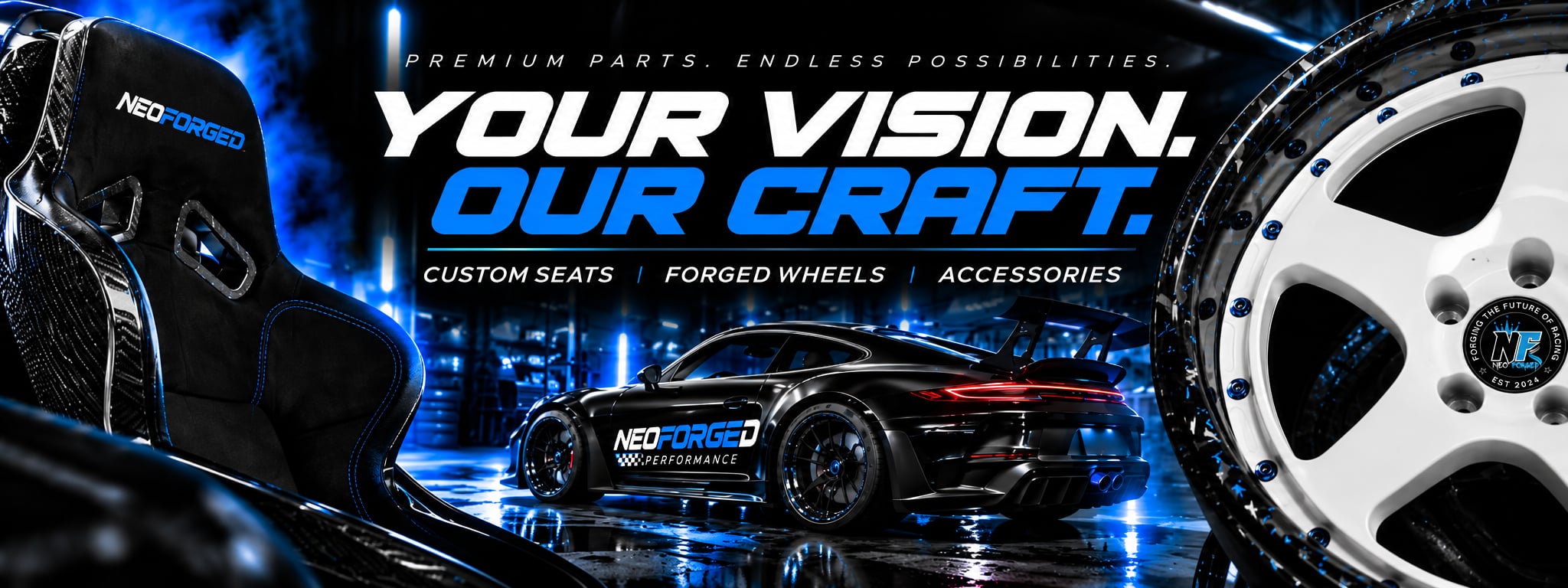Your vision. Our craft. NeoForged custom seats, forged wheels, and accessories.